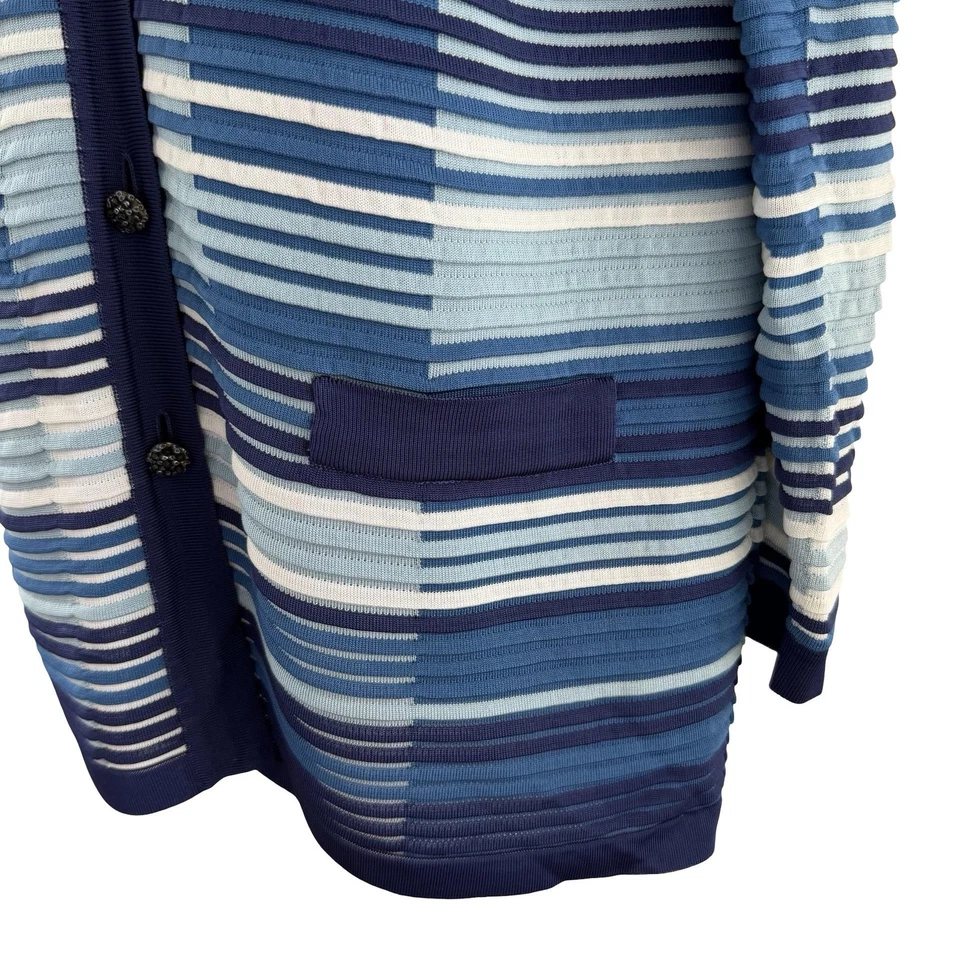 Suéter Stizzoli Mujer 52 Azul Rayas Cárdigan Cuentas Botones Hecho en Italia Foto 4 de 4