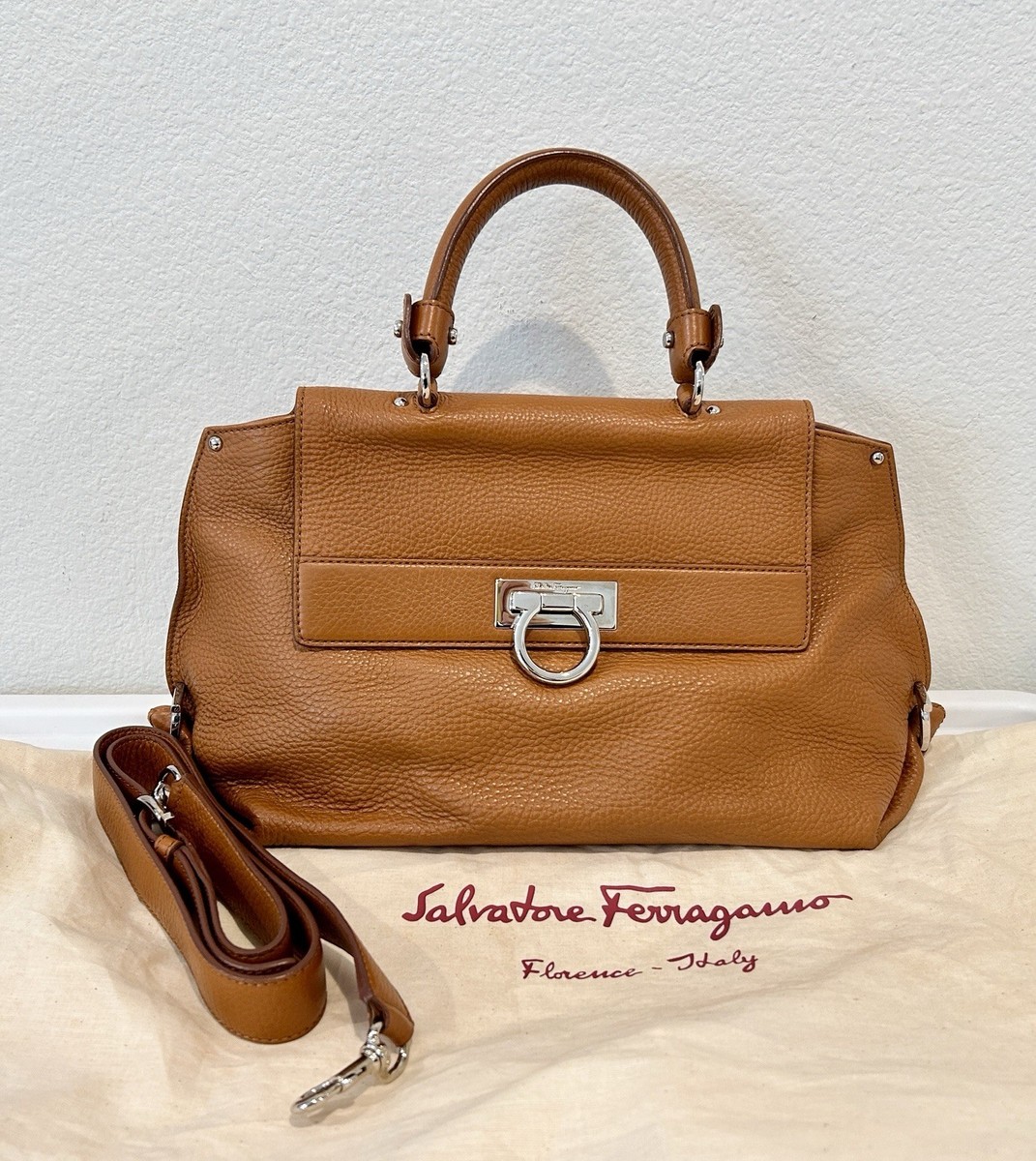 Salvatore Ferragamo Gancini Sofia Bag in Brown with Dust Bag | eBay