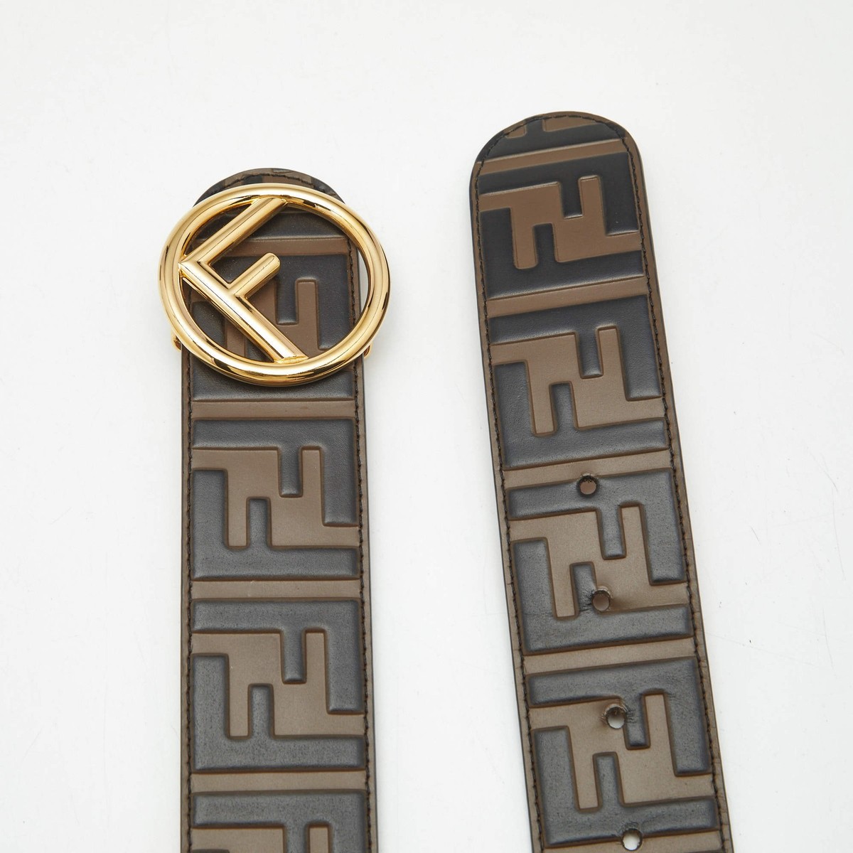 Fendi F Logo 80 CM Buckle Belt Brown Zucca Embossed Leather | eBay