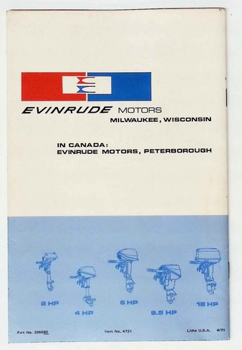1971 Evinrude 25Hp Sportsters Boat Motors Owner's Manual Model 25102,25103 - Picture 2 of 7