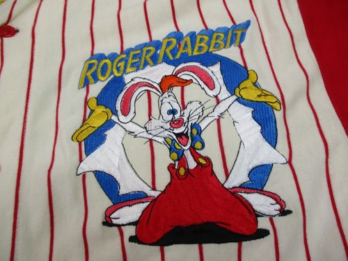 Vintage Roger Rabbit Shirt Mens XL Red White Striped Embroidered Baseball Jersey - Picture 6 of 13