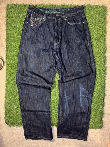 Pantalones de mezclilla Ecko Unlimited vintage para hombre 36 azul Money Power & Respect calce holgado - Imagen 4 de 10