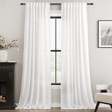 Linen Curtains 84 inches Long for Bedroom Back 52"W x 84"L Pack of 2 White