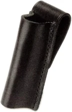 Leather Plain Black Flashlight Case Holder Holster Open Top with Snap & Belt Loo