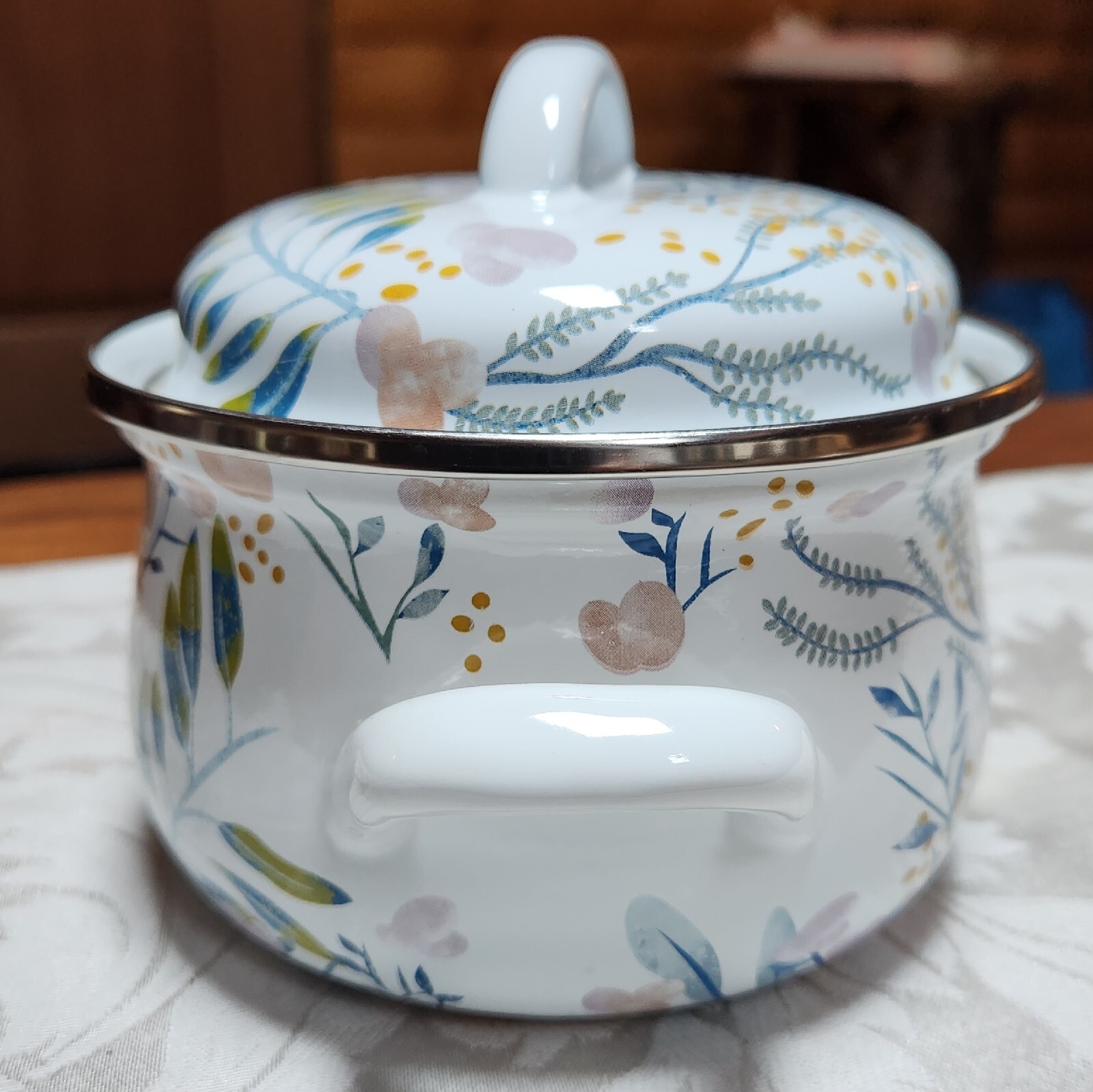 Crofton Enamelware 1qt Double Handled Floral Pot With Lid Dutch Oven eBay