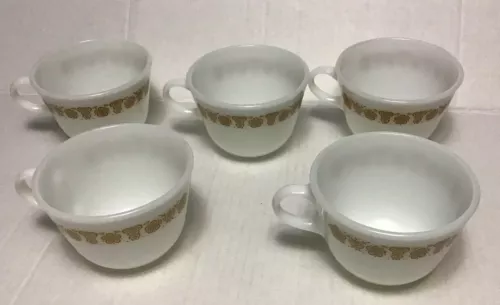 Vintage Pyrex 4 Corning 1 Crazy Daisy Spring Blossom Milk Glass Mugs Set of 5