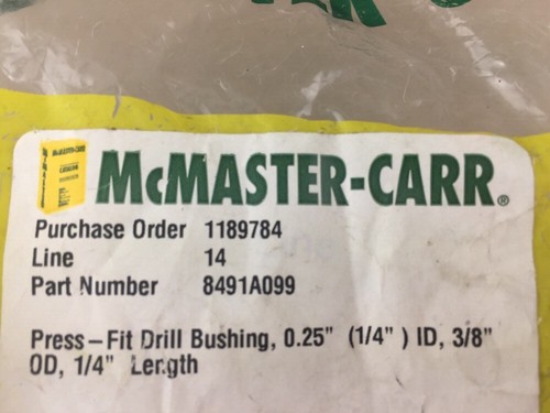 (2) McMASTER-CARR Press-Fit Drill Bushing, 0.25" (1/4") ID, 3/8" OD, 1/4" Length - Picture 6 of 6
