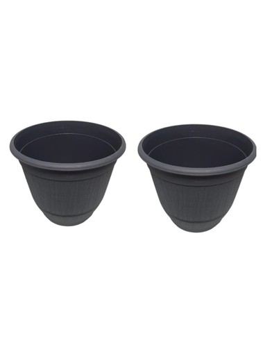 35cm Grey Cask Bell Planter with Band Rustic Plastic Barrel Pot with Drainage - Picture 18 of 20
