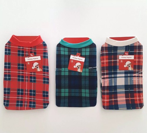 Pet Dog-4 leg Pajamas -Size S -10 inch Lot of 3- Red, Blue, cream Plaids-FREE SH
