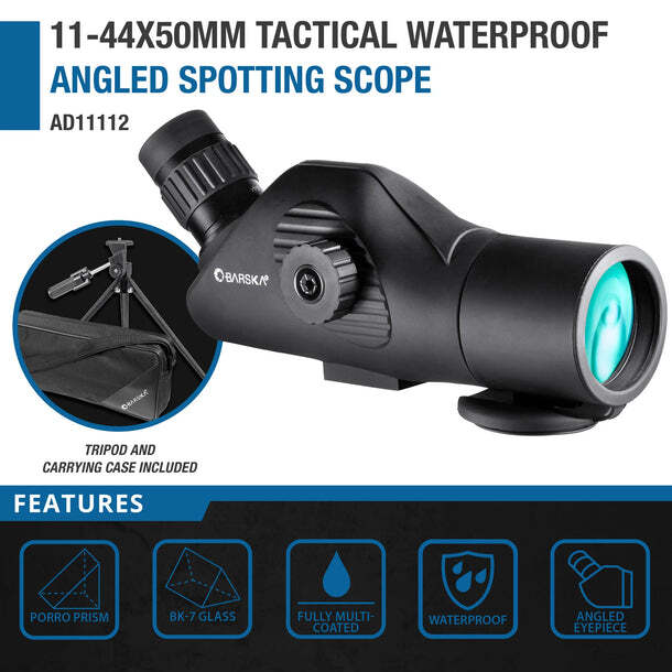 Barska Optics Tactical Waterproof Angled 11-44 x 50 mm Spotting Scope BK-7 Lens