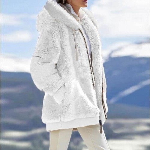 Women Loose Zipper Plush Hoodies Ladies Casual With Pockets Outdoor Sherpa Coat - Picture 6 of 12