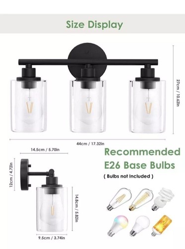 Mamxuan Modern Black Vanity Lighting 3 Light Wall Bathroom Glass Fixture Hallway - Picture 3 of 6