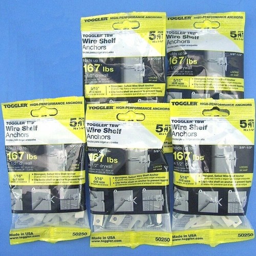 K413G Lote 5x5=25 Toggler TBW Anclajes de Estante de Alambre #8x1.75" Sostiene 167 Lbs Nuevo 50250 - Imagen 1 de 3