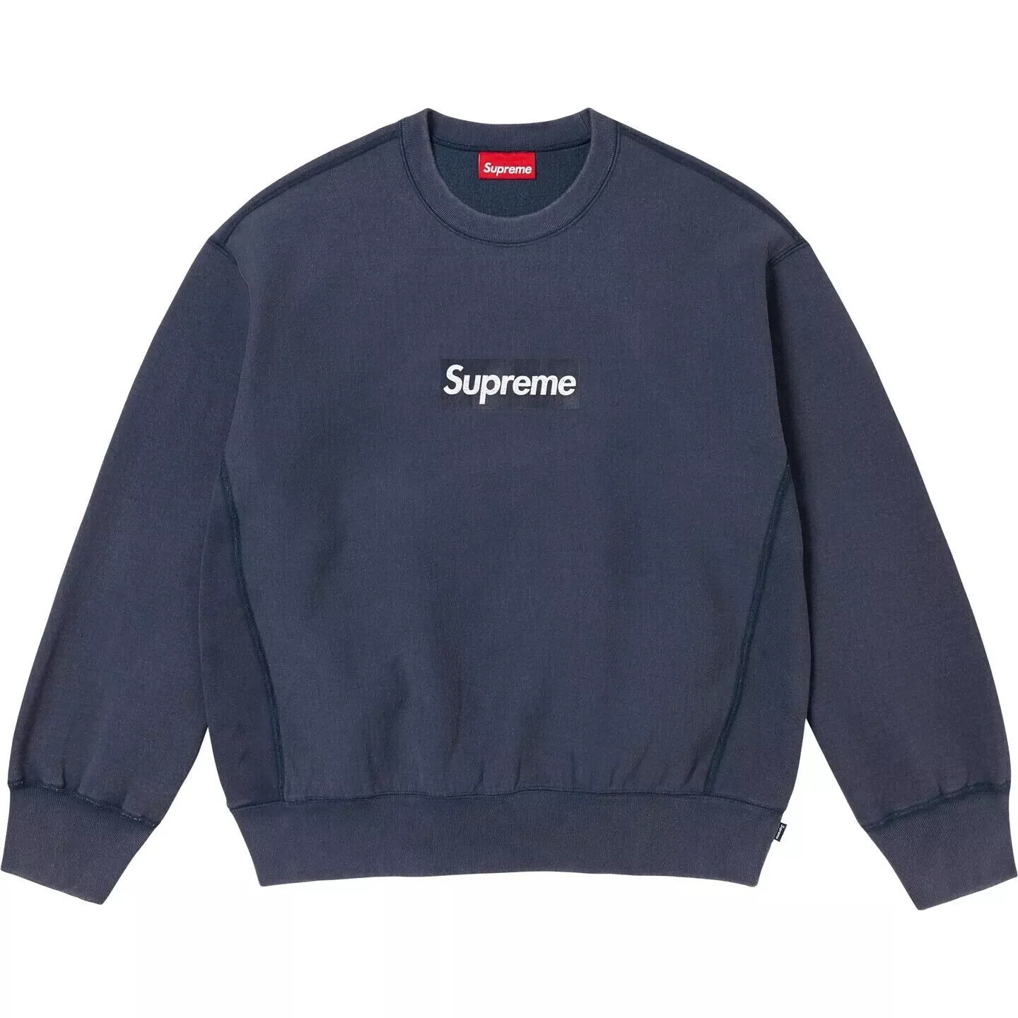 Sweat col rond logo boîte délavée suprême bleu marine   Taille Medium S/S25 Neuf