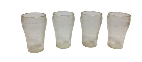 4er Set Vintage Miniatur Sammlerstück Klar Kunststoff Coca Cola Becher