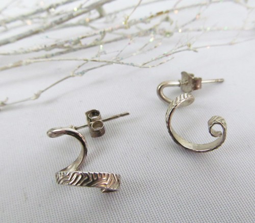 Vintage Sterling Silver Fancy Curly Swirl Twirled Spiral Earrings - Nice! - Picture 2 of 6