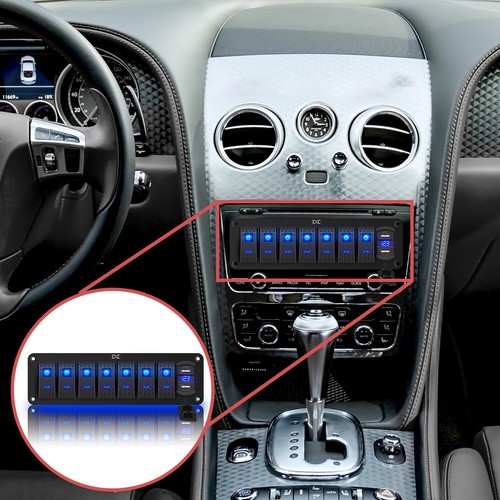 8 Gang Toggle Rocker Switch Panel 4.8A USB for Car Boat Marine RV Truck Blue LED - Picture 8 of 8