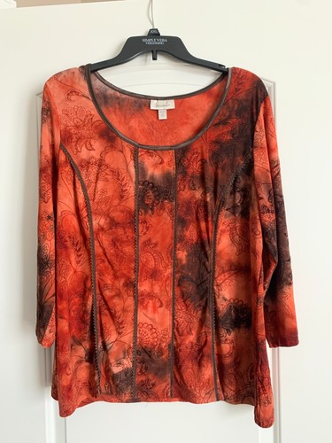 Top Dressbarn Plus para mujer manga 3/4 naranja quemado/marrón 2X Halloween - Imagen 4 de 6