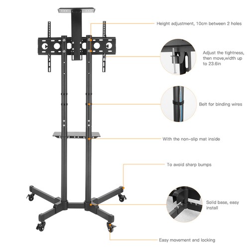 Mobile Floor Standing TV Cart Mount Bracket for 32-70" TV w/ Steel Storage Trays - Picture 11 of 12