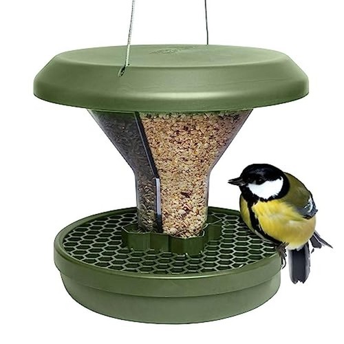 Hanging Bird Feeder Rodent-Proof Dual Chambers All-Weather Green 10oz Seed Cap - Picture 2 of 7