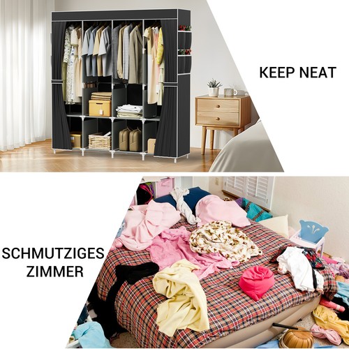 180cm Kleiderschrank, Stoffschrank,Garderobe Kleiderstange 8 Fächern Faltschrank - Bild 13 von 15