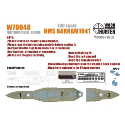 Hunter W70048 1/700 Wood Deck Battleship HMS BARHAM 1941 FOR TRUMPETER 05798