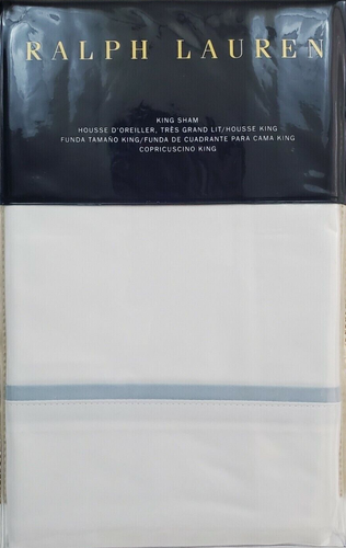 Ralph Lauren Pillow King Sham Palmer Perkal 100% Baumwolle weiß oxfd blauer Rand - Bild 7 von 7