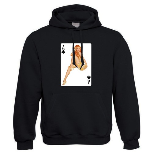 EAKS® Hoodie "Motiv: PIN-UP-GIRL ACE CARD" Hoody Kapuzenpullover Ass-Karte Poker - Bild 4 von 4