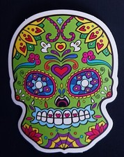 Sugar Skull Day Of The Dead Muerto Heart Teeth Waterproof Vinyl Sticker 2" X 3  