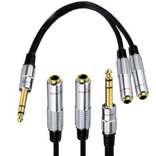 Stereo Splitter Y Cable 6.35mm Male Plug to Dual 2 Female Jack Cord Adapter