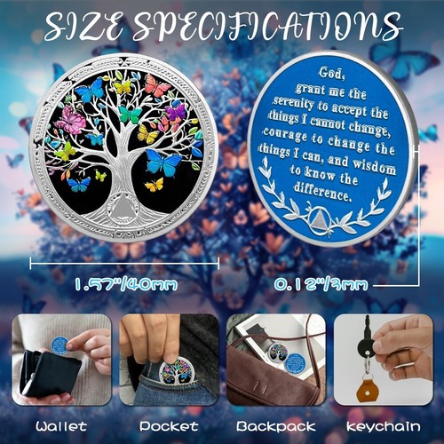Limited 4 Months Butterfly AA Sobriety Coin Recovery Coin Tree Of Life Men Gifts - Picture 10 of 13