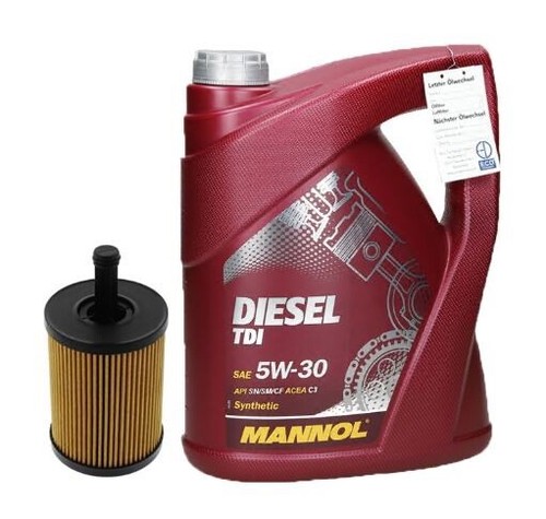 5 Liter Mannol Motoröl Diesel TDI SAE 5W-30 + Ölfilter für Audi Seat Skoda VW