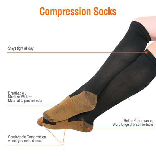 (6 Pairs) Copper Compression Socks 20-30mmHg Graduated Support Mens Womens S-XXL - Picture 7 of 20