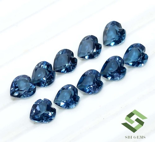 4.86 CTS Natural London Blue Topaz Heart Shape Cut 5x5 mm Lot 10 Pcs Gemstones - Picture 1 of 6