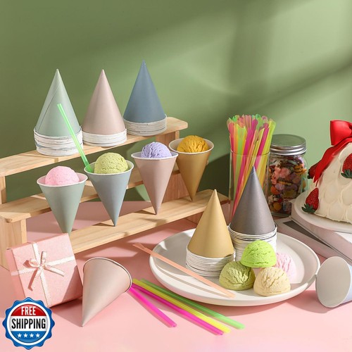 Boao 100 Pieces Snow Cone Cups 4.5 OZ Leakproof Cone Paper Cups Matching 100 - Picture 2 of 5