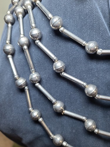 Vintage Silber Multi Strang Navajo Perlen Perlen Tribal Halskette 26 Zoll 133 Gramm - Bild 15 von 24