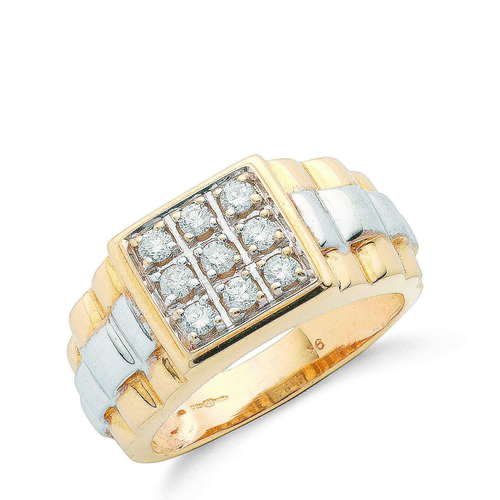 0.50ct Round Cut Diamond Claw-set Two Tone Gents Ring In Yellow Gold - Picture 1 of 6