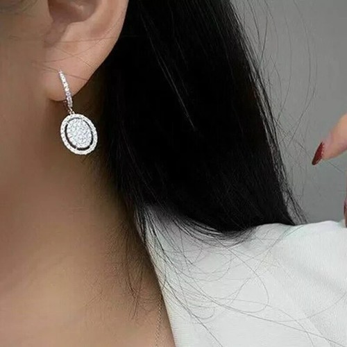 1.50CTW Round Cut Certified Moissanite Drop Dangle Earning 14k White Gold Plated - Picture 2 of 3