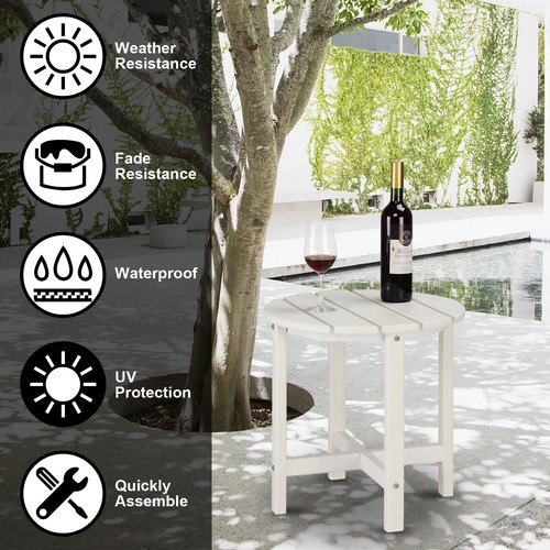 New Patio Garden Side Table With 1 Layer Circular HDPE Casual Coffee Table White - Picture 10 of 23