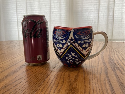 Taza de café floral Anthropologie roja azul amarilla flores cerámica taza de té marroquí - Imagen 10 de 10