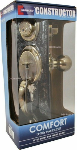 Juego de cerraduras de puerta de entrada con llave Constructor Comfort manija de perilla exterior bronce antiguo - Imagen 4 de 5