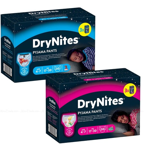 Huggies DryNites Dry Nights Pyjamas Boys Girls Size 4-7 - Pack of 30 ...