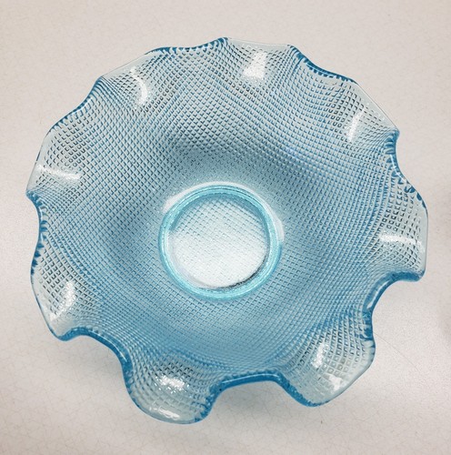 2 Italian Waffle Glass Ruffled Edge Condiment Bowl & Plate Vtg Aqua Blue Purple - Picture 11 of 12