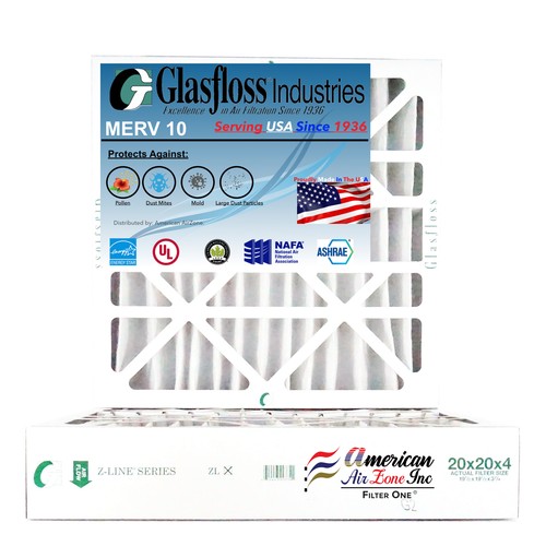 Glasfloss 20x20x4 MERV 10 (Qty2) Pleated Air Furnace Filter