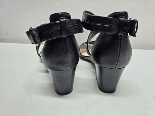Nine West Womens Size 9.5 Black Pumps Strappy 2" Wedge Heel Open Toe - Picture 9 of 10