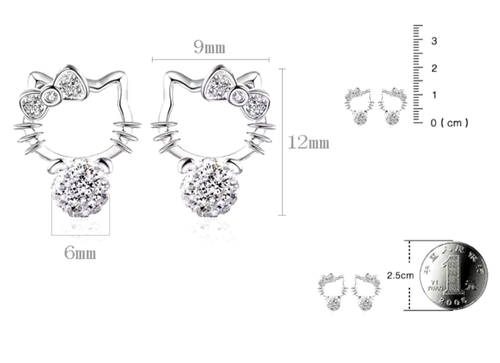 HELLO KITTY Earrings Cubic Zirconia Pearl, Silver Color, NEW - Bild 4 von 9