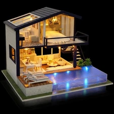 DIY Miniature Dollhouse Kit Time Apartment Large Villa Model Gift No Dust Cover