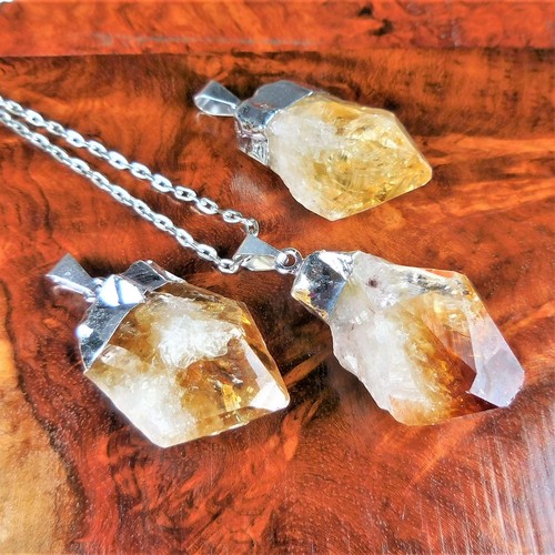 Raw Citrine Crystal Point Pendant Silver Plated Necklace Charm Healing Crystals - Picture 2 of 5