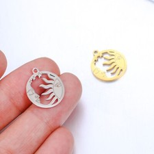 10pcs Stainless Steel Sun Moon Round Charm Pendant for DIY Jewelry Making