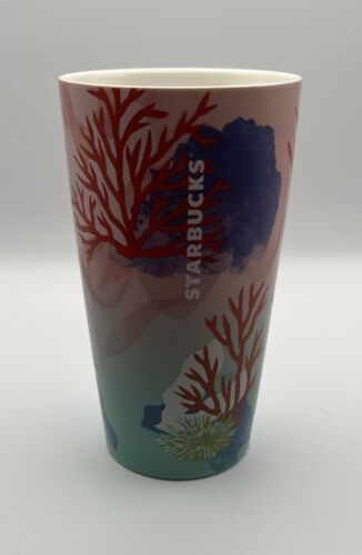 Starbucks Coral Reef Ceramic Tumbler Double Wall Traveler 12 Oz New *FREE SHiP* - Picture 2 of 12